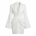 Silk-like Sheath Dress with Flared Sleeves and Deep V-Neckline for Women