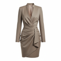 Silk-like Wrap Dress with Deep V-Neck and Long Sleeves for Women Elegant Bodycon Midi Dress