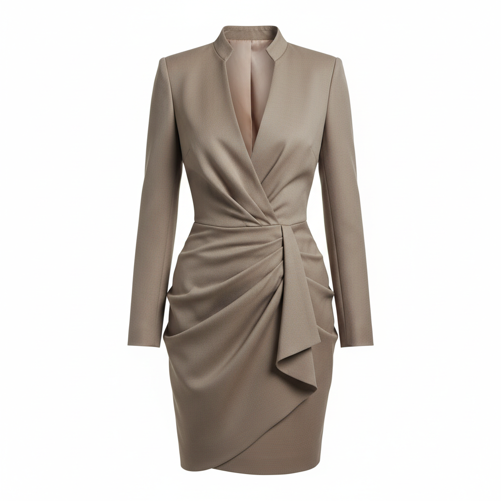 Silk-like Wrap Dress with Deep V-Neck and Long Sleeves for Women Elegant Bodycon Midi Dress