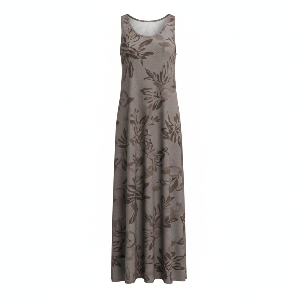 Modal and Polyester Long Sleeveless Dress with Floral Print for Women