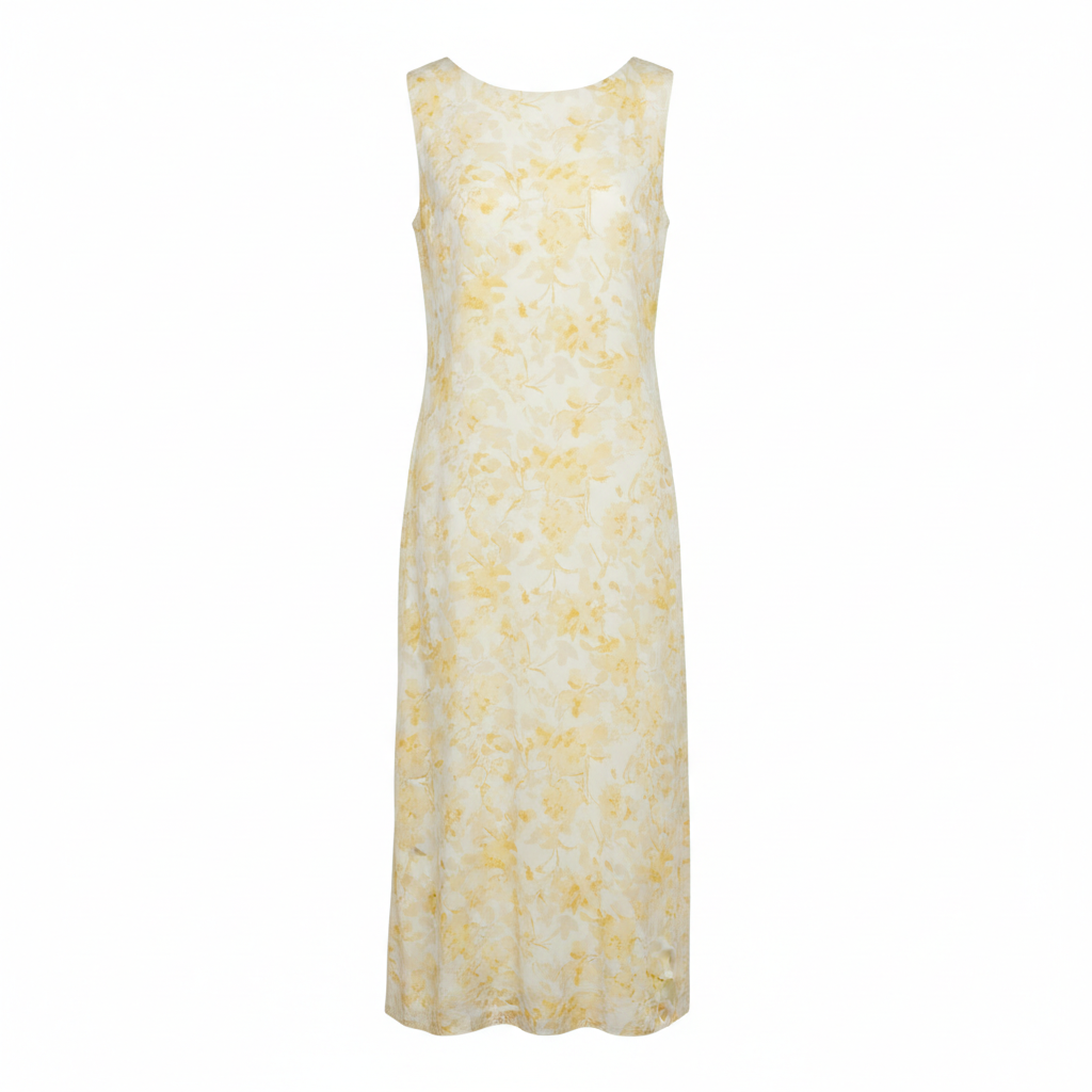 Silk-Like Sheath Dress with Floral Print Mid-Length Sleeveless Dress for Women