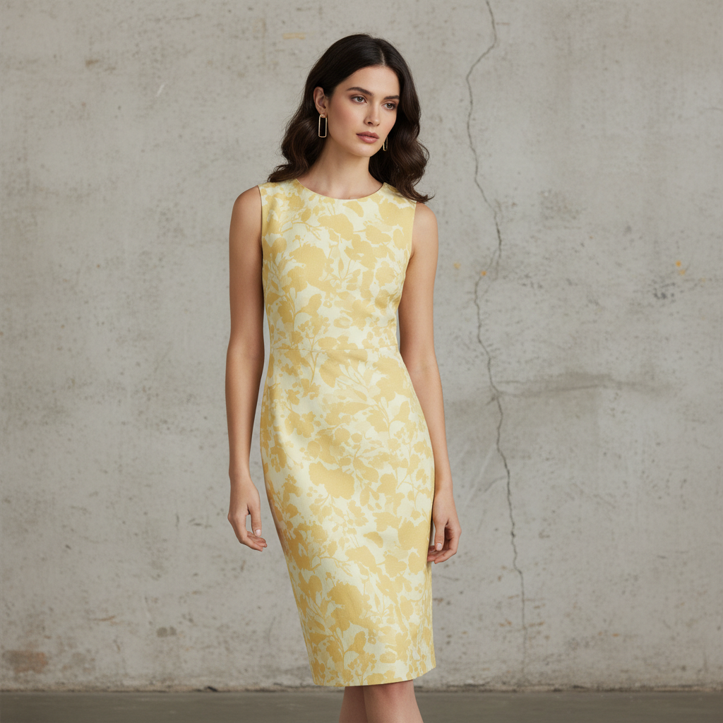 Silk-Like Sheath Dress with Floral Print Mid-Length Sleeveless Women's Dress