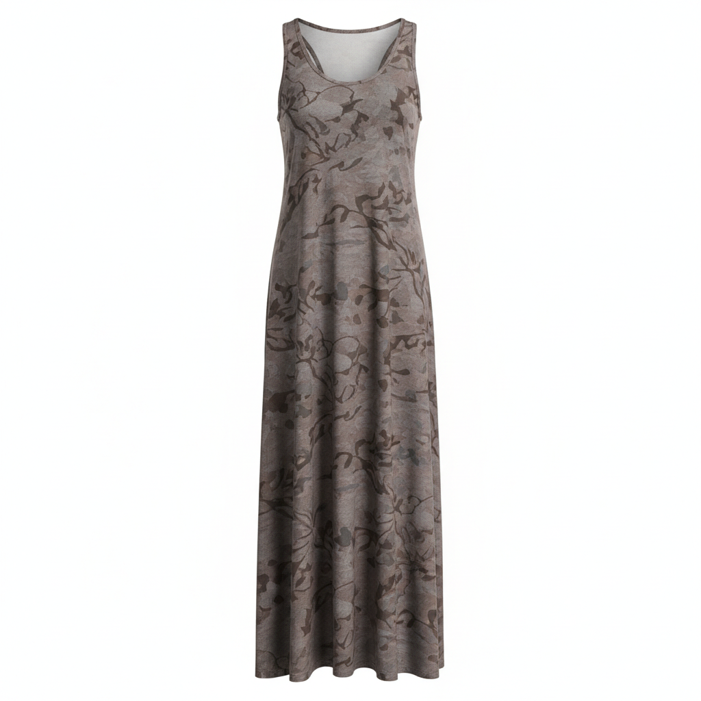 Modal Blend Long Sleeveless Dress with Floral Print for Women