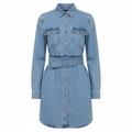 Denim Shirt Dress with Belted Waist and Front Button Closure