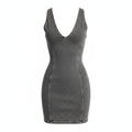 Denim Bodycon Dress with Deep V-Neck and Back Cutout for Women