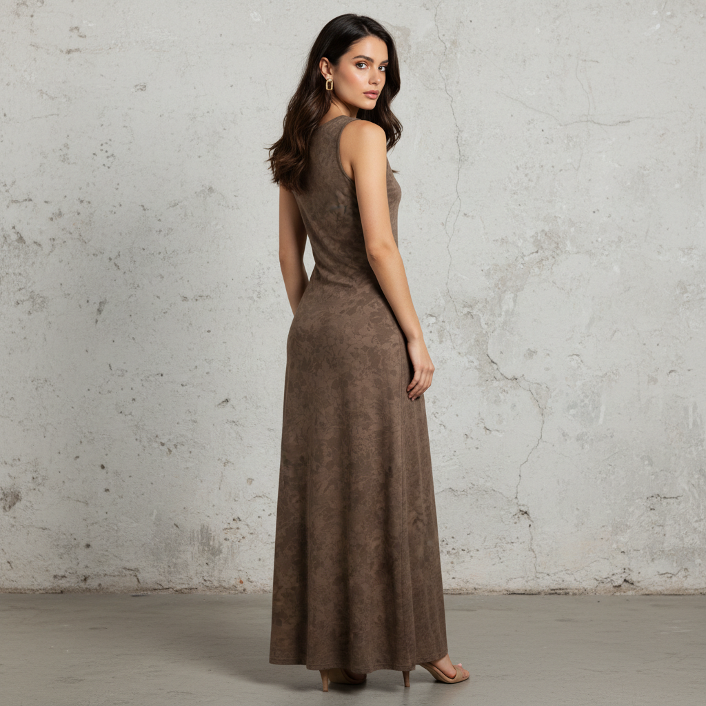 Silk-like Maxi Dress with Floral Pattern Sleeveless Long Dress for Women Elegant Bodycon Fit