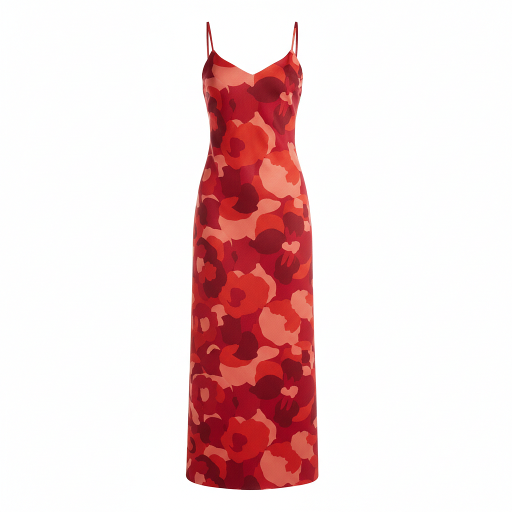 Silk Satin Floral Print Slip Dress for Women - Elegant V-Neck Mid-Length Bodycon Dress with Thin Straps