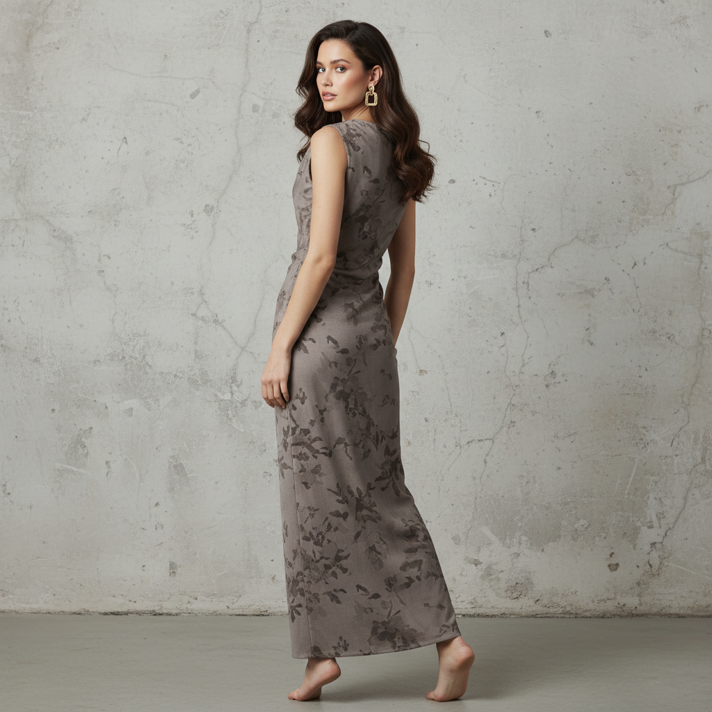 Silk-like Cowl Neck Midi Dress with Floral Print for Women Elegant Bodycon Fit
