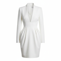 Silk Satin V-Neck Long Sleeve Fitted Midi Dress for Women Elegant Cocktail Party Formal Wear