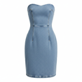 Denim Strapless Bodycon Dress for Women - Fitted Mini Dress with Pockets and Sweetheart Neckline