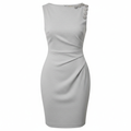Polyester Knit Sheath Dress with Button Detailing - Fitted Midi Bodycon Style for Women