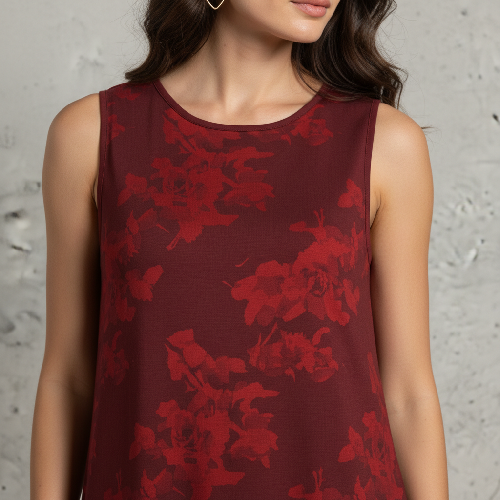 Silk-Like Floral Print Sleeveless Midi Dress for Women Lightweight Flowy Summer Dress with Round Neck and Layered Hem