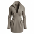 Silk-like Sheath Dress with Deep V-Neck and Belted Waist for Women
