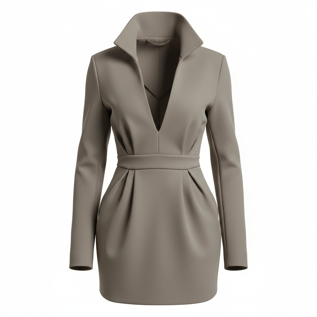 Silk-like Sheath Dress with Deep V-Neck and Belted Waist for Women