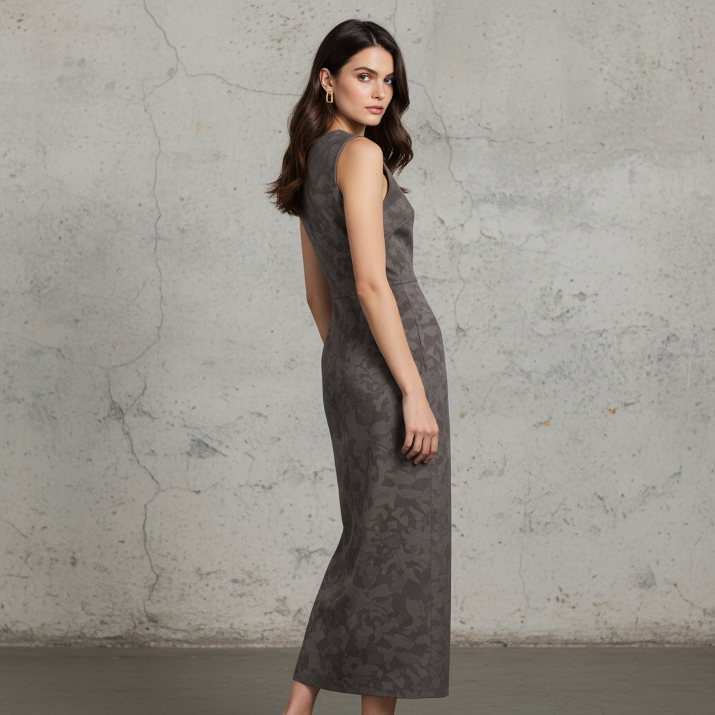Silk-Blend Camouflage Print Sleeveless Sheath Midi Dress