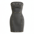 Denim Strapless Bodycon Mini Dress with Pockets and Stretch Fabric