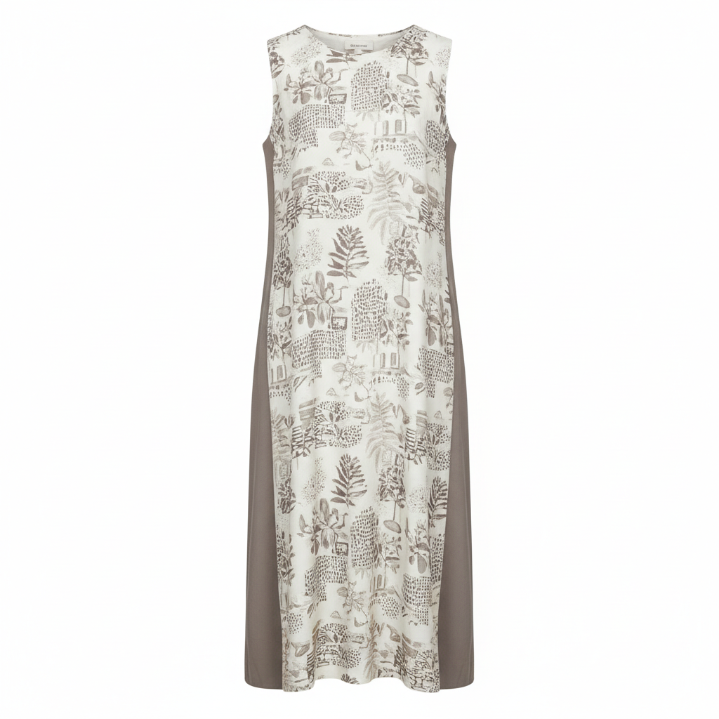 Silk-Blend Sleeveless Midi Dress with Botanical Print and Side Panels