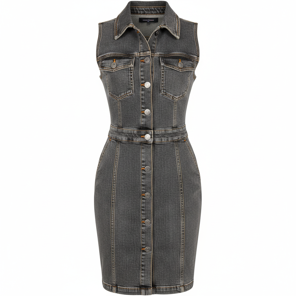 Denim Sleeveless Button-Down Bodycon Dress for Women
