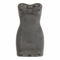 Denim Strapless Bodycon Mini Dress for Women - Fitted Stretch Jeans Dress with Bust Pockets and High Waist Design