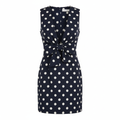 Polka Dot Sleeveless Fitted Dress in Polyester Satin with Bow Detail