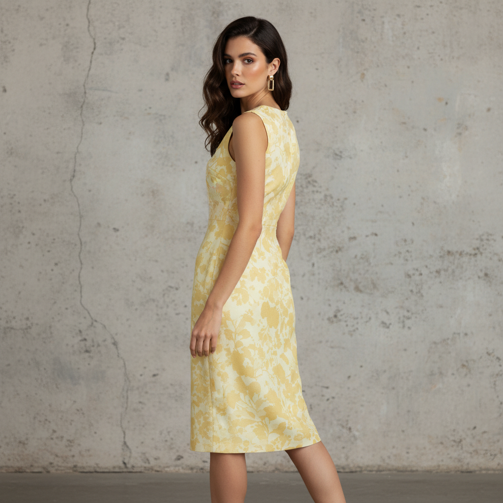 Silk-Like Sheath Dress with Floral Print Mid-Length Sleeveless Women's Dress