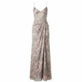Silk-like Floral Print Maxi Dress with Draped Waist and Thin Straps