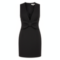 Polyester Sheath Dress with Bow Detailing - Elegant Black Bodycon Mini Dress for Women