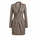 Silk-like Wrap Dress with Deep V-Neck and Twisted Waist Design for Women