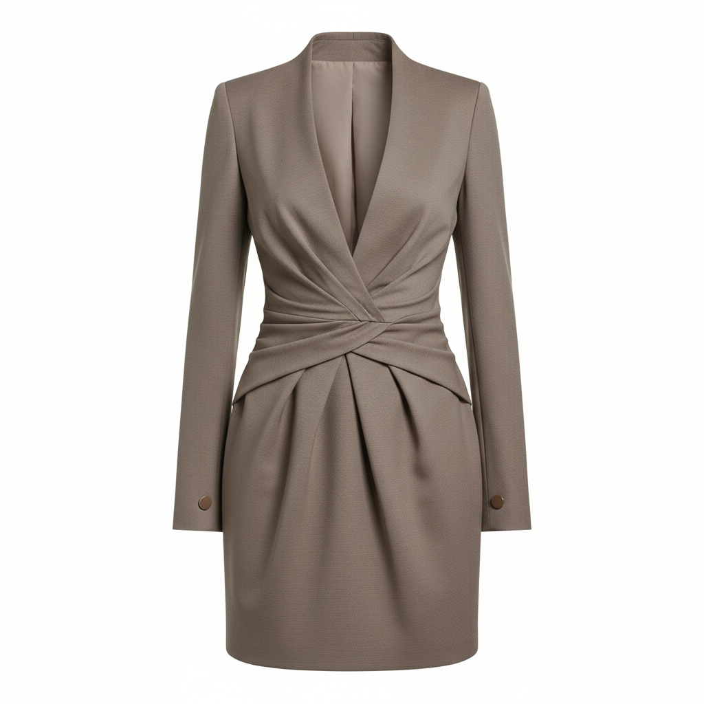 Silk-like Wrap Dress with Deep V-Neck and Twisted Waist Design for Women