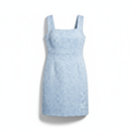 Light Blue Jacquard Sleeveless Bodycon Dress with Square Neckline