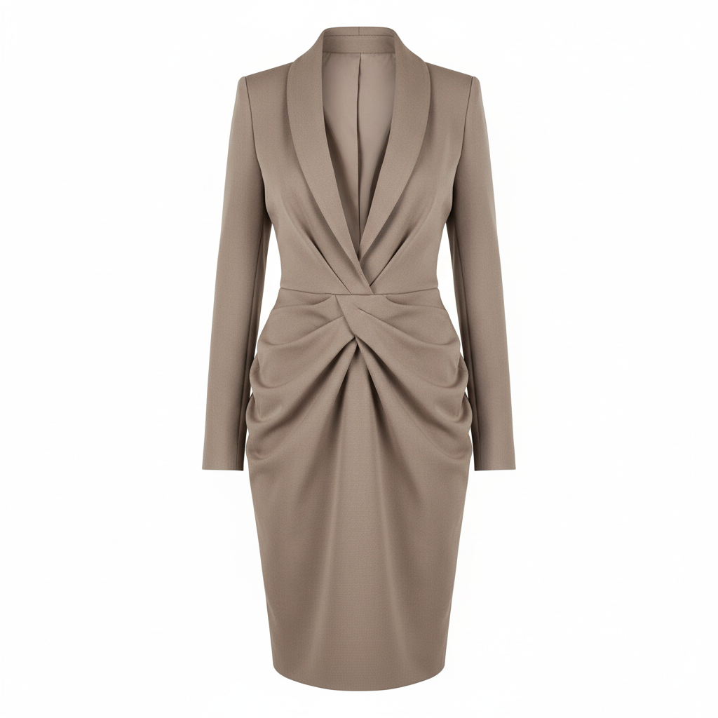 Silk-like Sheath Dress with Twist Front Detail Long Sleeve Bodycon Midi Dress for Women Elegant Office Wear
