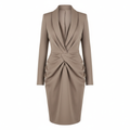 Silk-like Sheath Dress with Twist Front Detail Long Sleeve Bodycon Midi Dress for Women Elegant Office Wear