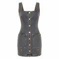 Denim Button Front Sleeveless Bodycon Mini Dress