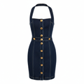 Denim Halter Button Front Bodycon Dress