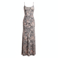 Silk-Like Floral Print Maxi Dress with Ruched Waist and Thin Straps for Women