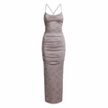 Silk-Like Sheer Floral Print Cross-Strap Bodycon Maxi Dress for Women