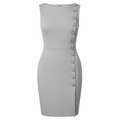 Light Gray Stretch Woven Sheath Dress with Side Button Detail