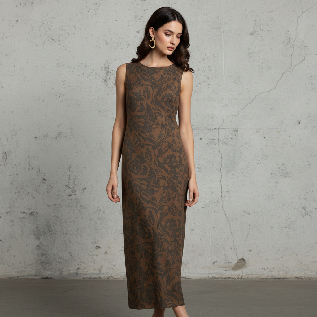 Silk-Like Sheer Floral Print Sleeveless Long Dress for Women Elegant Bodycon Maxi Dress