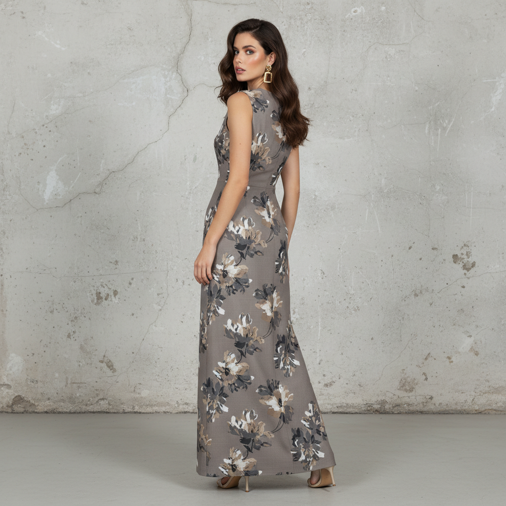 Polyester Blend Floral Print Sleeveless Fitted Midi Dress for Women Elegant Work to Evening Wear