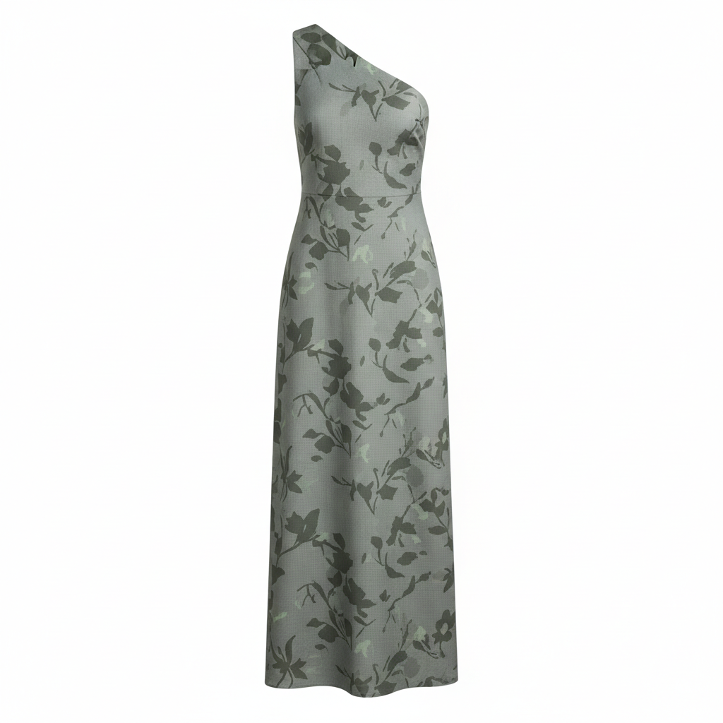 Silk-Blend One-Shoulder Floral Midi Dress for Women Elegant Asymmetric Design Stretchy Fit Formal Evening Wear