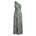Silk-Blend One-Shoulder Floral Midi Dress for Women Elegant Asymmetric Design Stretchy Fit Formal Evening Wear