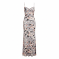 Silk-Like Floral Print Maxi Dress with Ruched Bodice and Thin Straps for Women