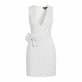 Polka Dot V-Neck Sleeveless Sheath Dress in Polyester Fabric for Women