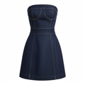 Denim Strapless Mini Dress with Structured Bust and Flared Skirt