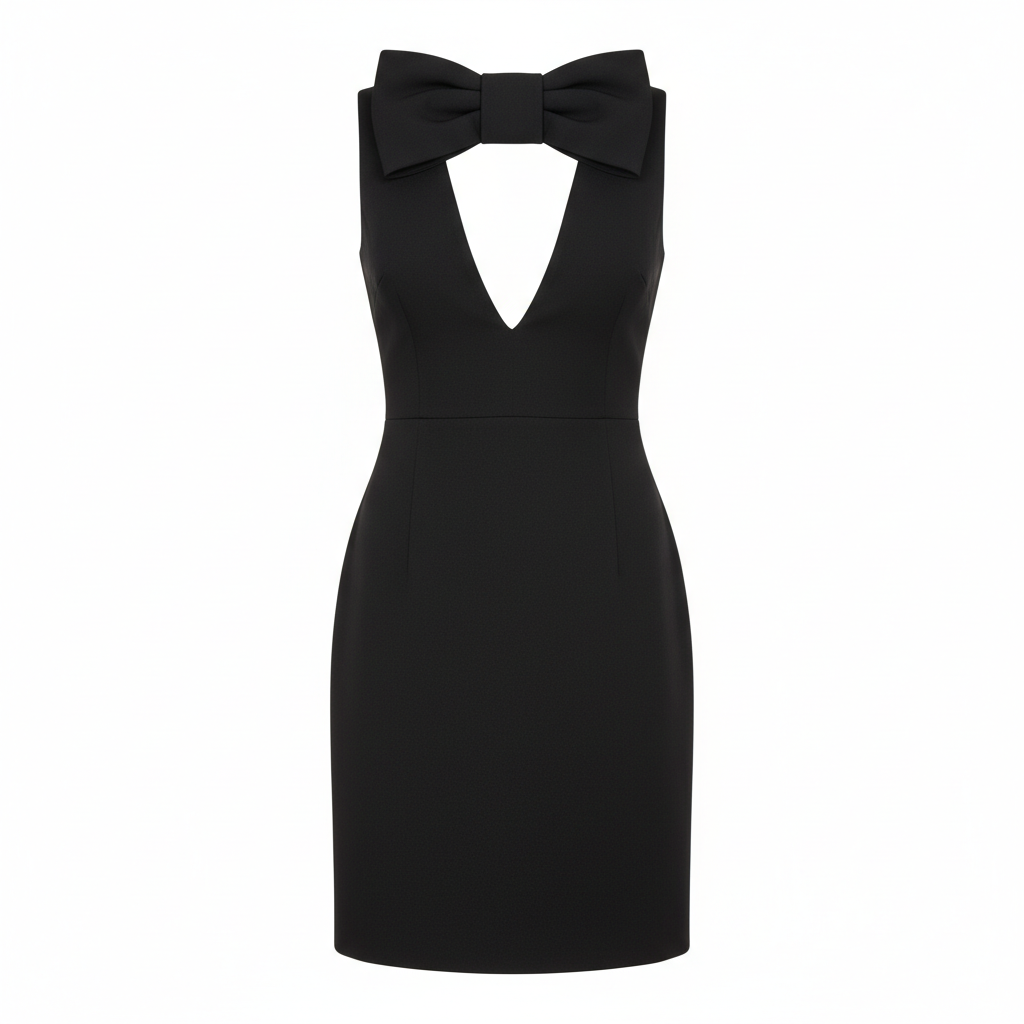 Silk Satin Sleeveless V-Neck Bow Back Bodycon Dress
