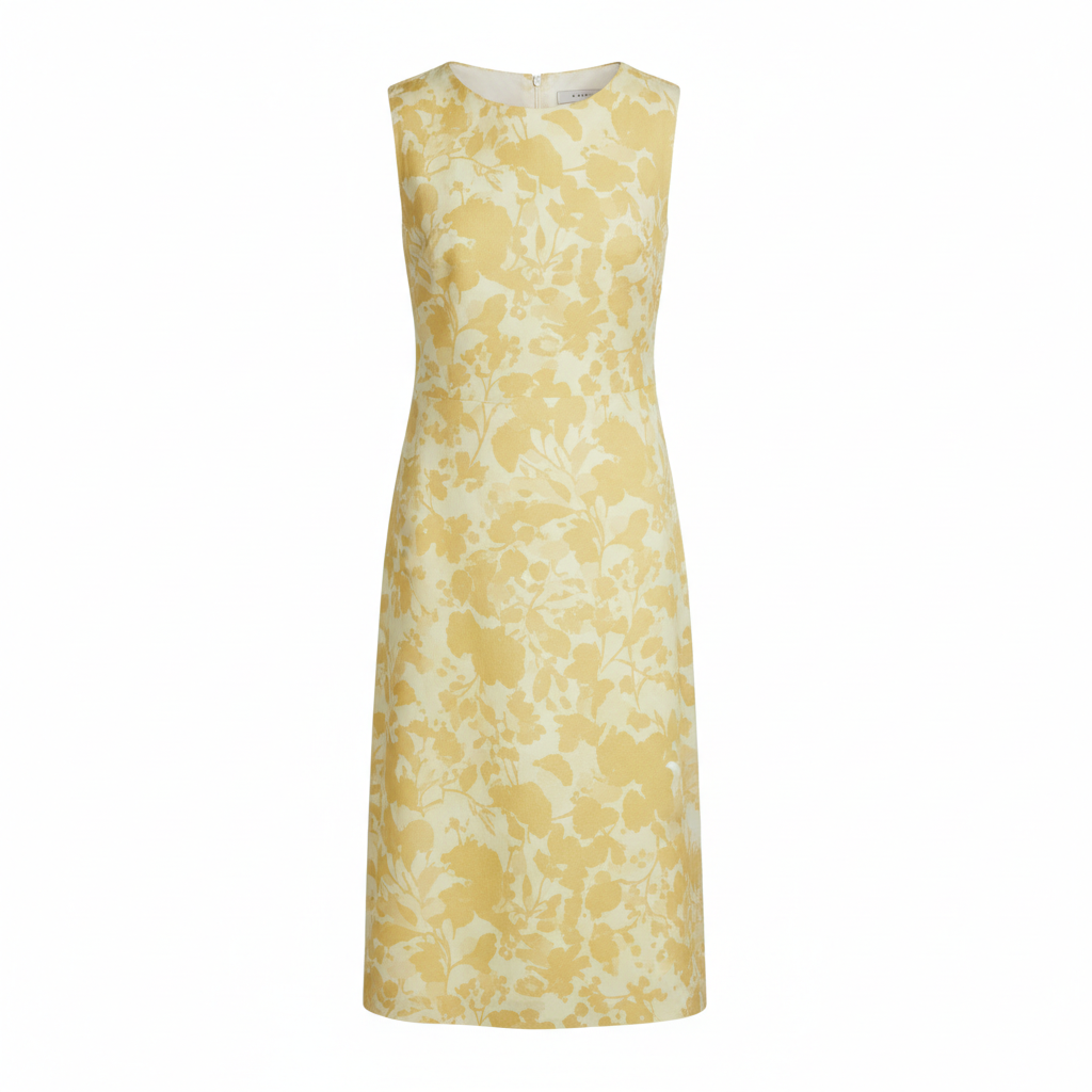Silk-Like Sheath Dress with Floral Print Mid-Length Sleeveless Women's Dress