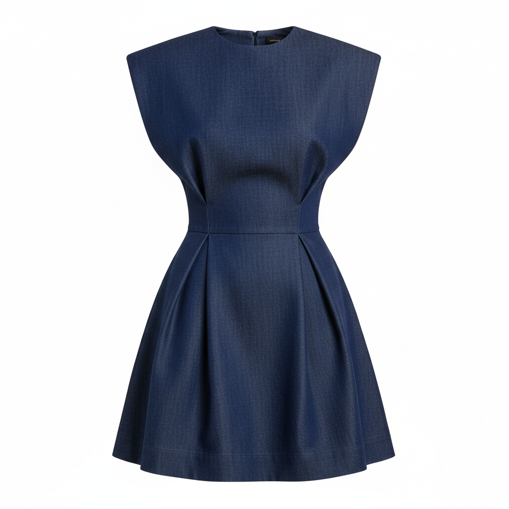 Woven Polyester Mini Dress with Structured Fit and Flared Skirt