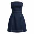 Denim Strapless Bodycon Mini Dress with Structured Fit and Flared Hem