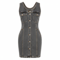 Denim Sleeveless Button-Down Bodycon Dress for Women