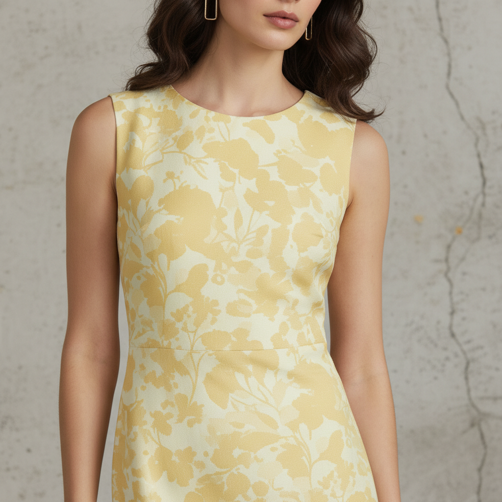 Silk-Like Sheath Dress with Floral Print Mid-Length Sleeveless Women's Dress